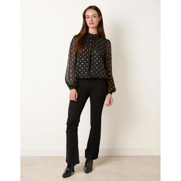 Blue Vanilla Metallic Polka Dot Puff Ball Blouse