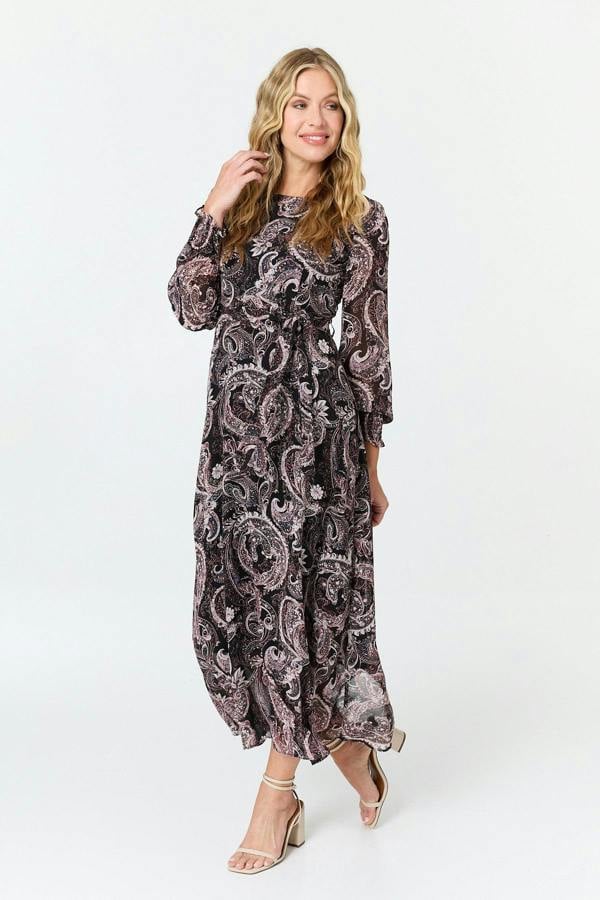 Purple | Paisley Tie Waist Layered Maxi Dress