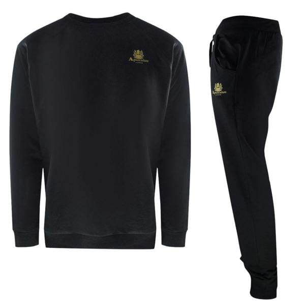 Aquascutum Small Iconic Crest Black Crewneck Tracksuit Set - Nova Clothing