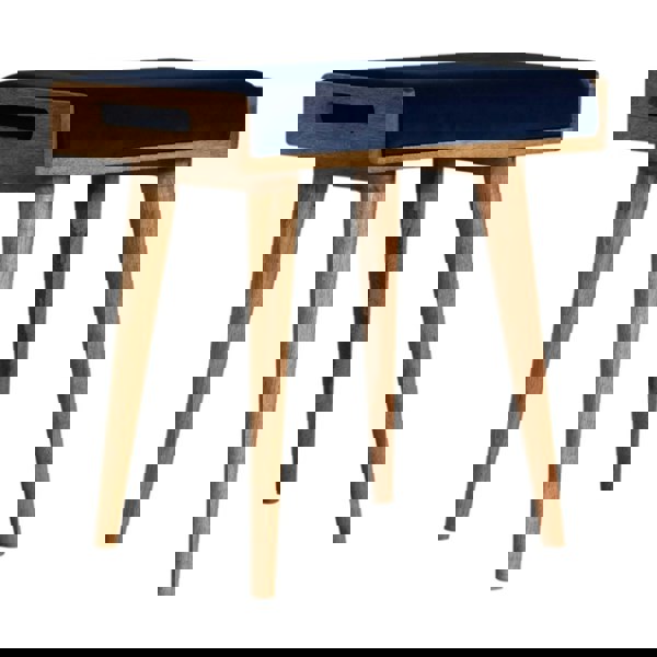 Artisan Furniture Solid Wood Royal Blue Velvet Tray Footstool