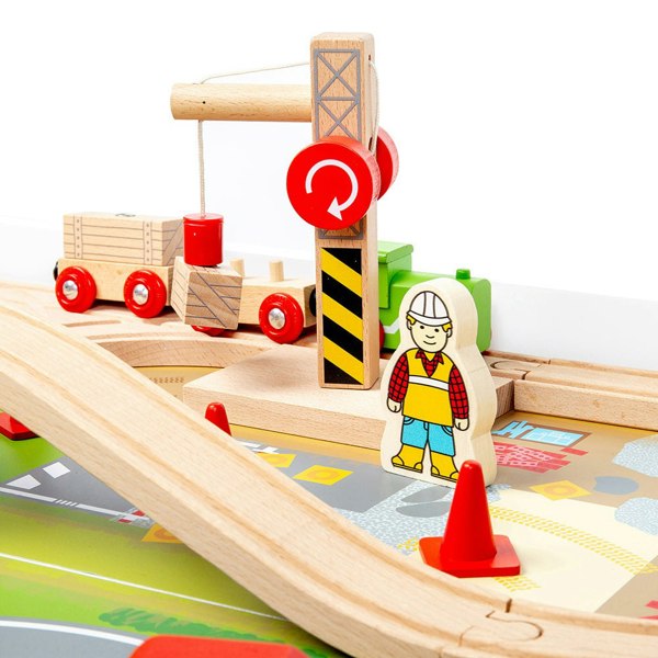 Bigjigs Rail Wooden Train Set & Table - 50 Pieces