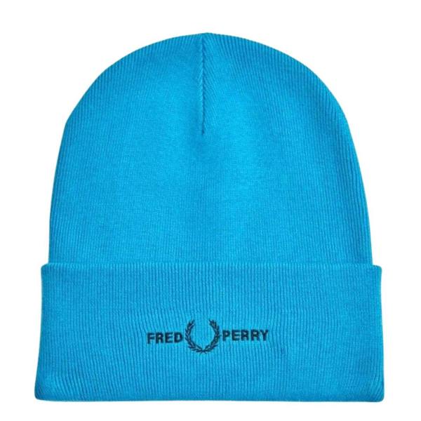 Fred Perry Embroidered Cyber Blue Beanie 1SZ