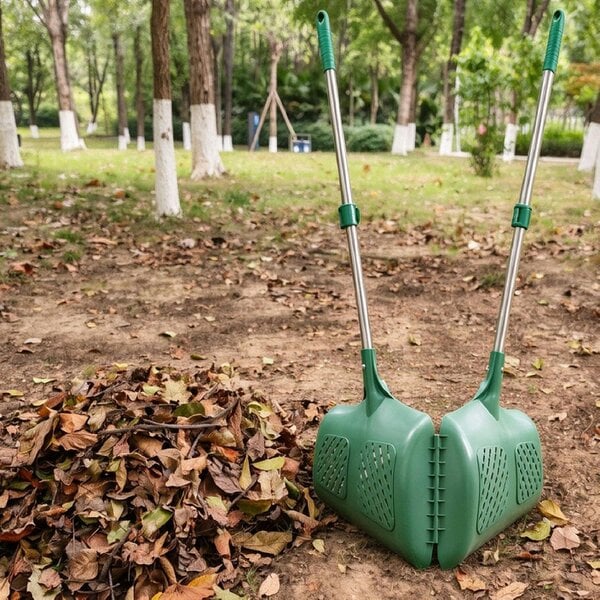 Gr8 Garden 2in1 Garden Leaf Grabber Rake Telescopic Long Handle Collector Leaf Scoops Green