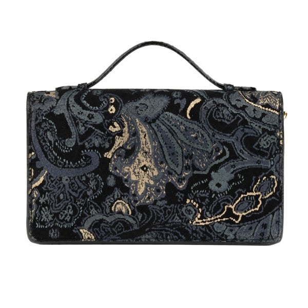 Embassy London Envy - Black & Grey & Gold - Women's leather flap clutch bag with strap