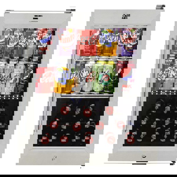 50L Worktop Wine Beer Drinks Fridge Cooler - STEEL & GLASS LED 64x 330ml Cans - LoopsDirect