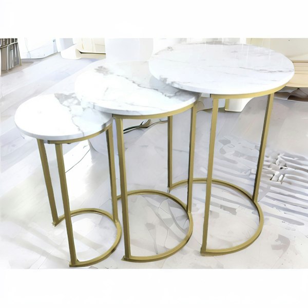 Rafaelo Mobilia Set Of 3 Gold Nesting Tables With Faux Marble Top