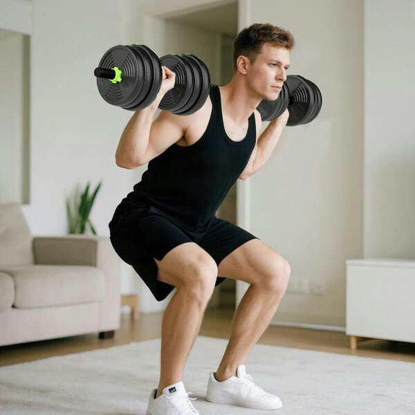25 kg 3-in-1 Adjustable Dumbbell & Barbell Set with EZ Bar, Connecting Rod and Non-Slip Grip for Home Gym, Green - Green