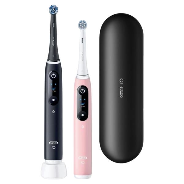 Oral-B iO 6 Electric Toothbrush | 2-Pack | Black & Pink | 2 Brush Heads | Premium Travel Case