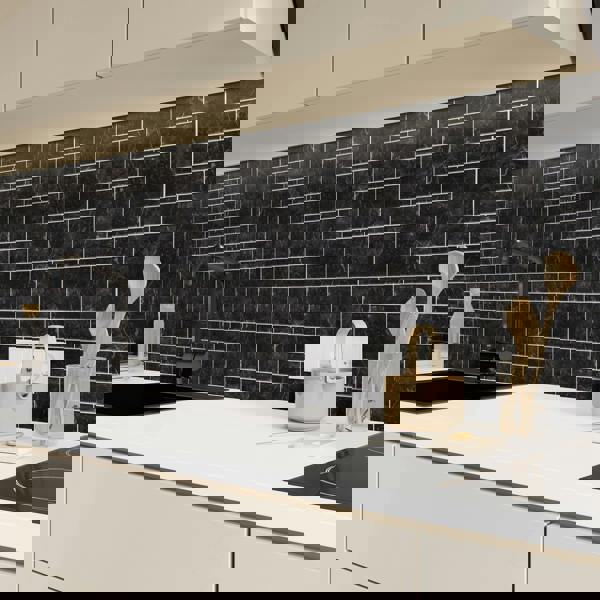 WALPLUS WT1901 - Black Marble Stone Tile Sticker 6 x 12 inches / 15.4 x 30.5 cm  - 12pcs in a pack