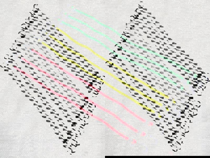 X9 7MM X 600MM Mixed Shock Cord Luggage Straps X3 Green Yellow Red - Elastic Hook Tie Down Restraint