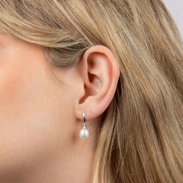 T. H. Baker 9ct White Gold Diamond Freshwater Pearl Dropper Earrings GE2075W