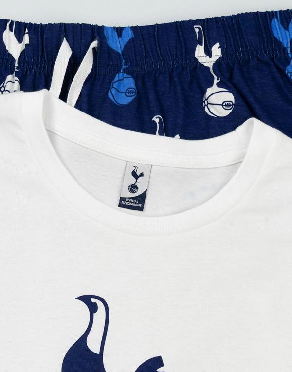 Tottenham Hotspur Mens White Logo Short Sleeve Long Leg Pyjama Set