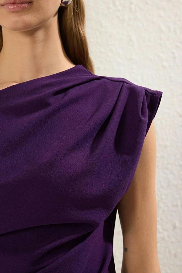 WOVCOR Draped One Shoulder Blouse