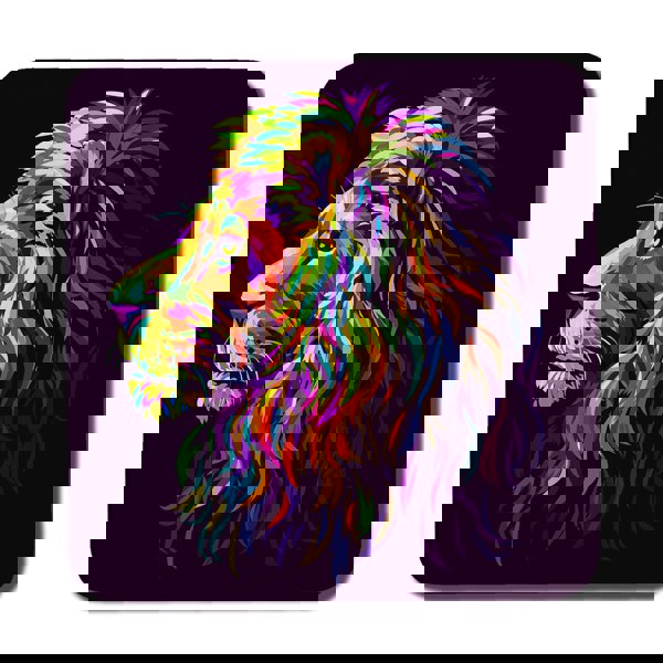 Benjamin Tate Design Abstract, multicolored profile portrait of a lion's head on a purple background in popart style (Coaster)