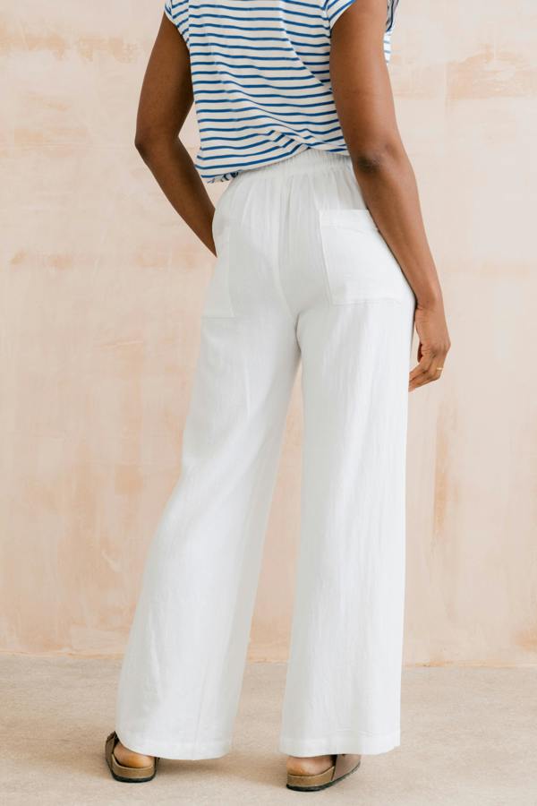 Lily & Me Grace Wide Leg Linen Blend Trousers White