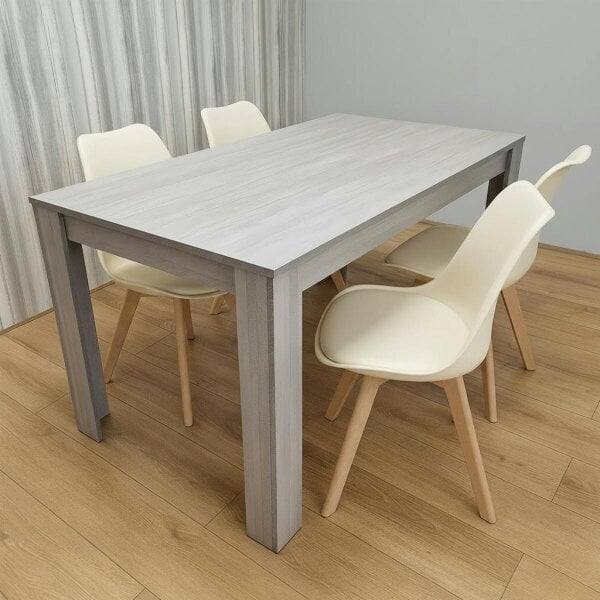 Kosy Koala Modern Grey Dining Table Set With 4 Cream Plastic Chairs Dining Room Furniture