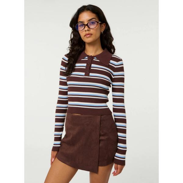 Pink Vanilla Stripe Long Sleeve Collar Jumper