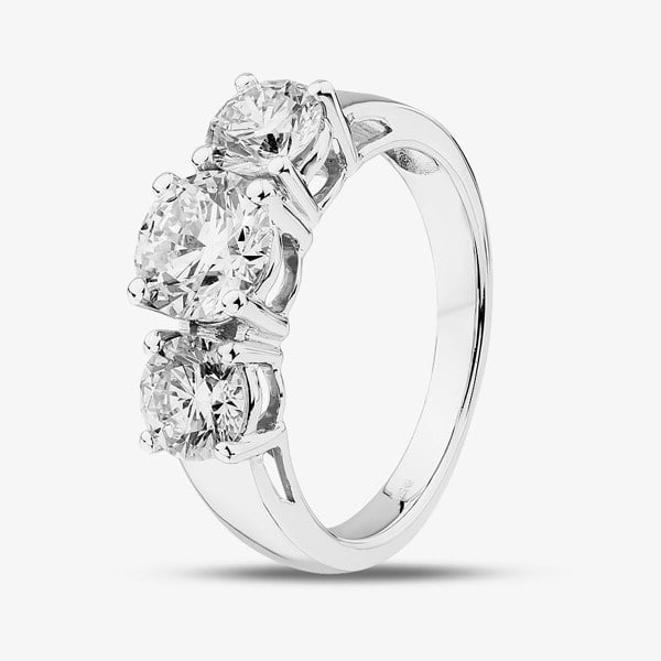 T. H. Baker 9ct White Gold 2.00ct Certified Lab Grown Brilliant Cut Diamond Three Stone Ring LGR5026-200