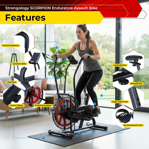 Homeology SCORPION Assault Bike - Compact Home Fitness Stationary Bike for Full Body Workouts with Smooth Fan Resistance and LCD Display