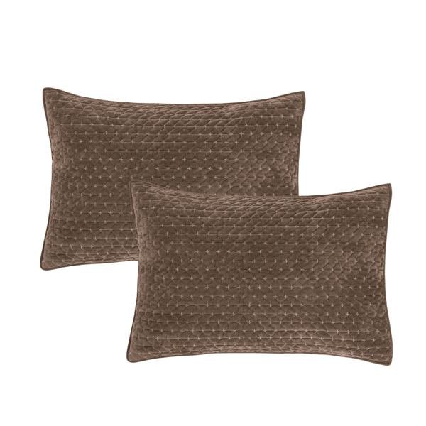 Bianca Attica Velvet Embroidered Pillow sham Pair Chocolate