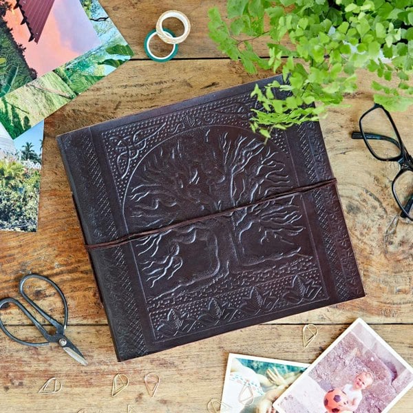 Paper High Leather Tree of Life Embossed Photo Album with Khadda Paper