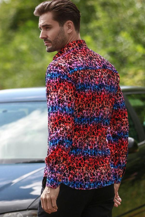 TIE - DYE FLORAL FLOCKING SHIRT WITH LUXURY TEXTURED FINISH - Claudio Lugli Shirts