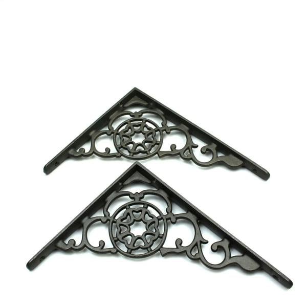 Pair of Antique Cast Iron Cobweb Design Shelf Brackets - 177mm x 228mm