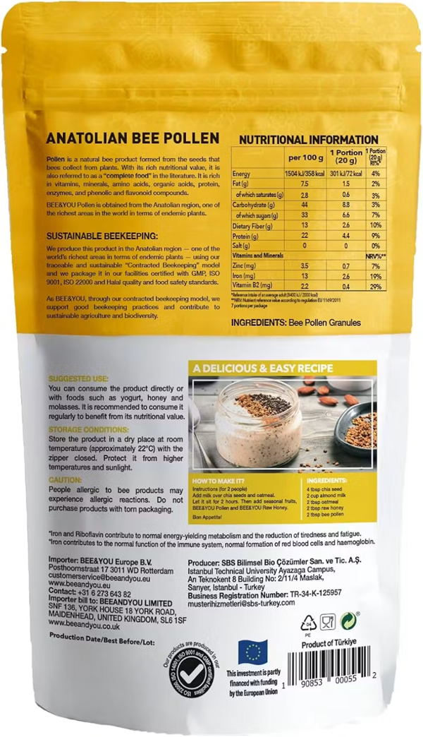 BEE&YOU Natural Bee Pollen Granules-Wildcrafted, 5 oz