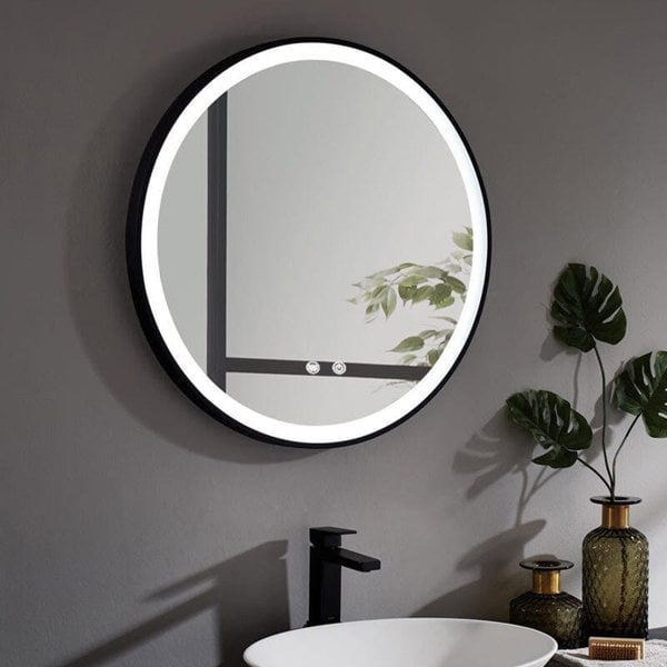 Round Metal Framed LED Wall Mirror Bathroom Mirrors Living and Home