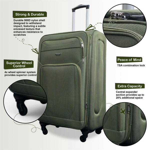 Infinity Luggage Expandable Soft Shell Cabin Suitcase 50.5 x 37 x 26 cm Luggage Suitable for Easyjet, Ryanair