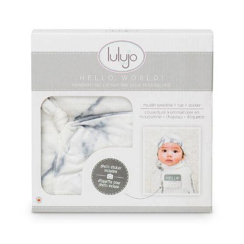 Lulujo - Hello World Bamboo Hat and Swaddle Gift Set - Marble