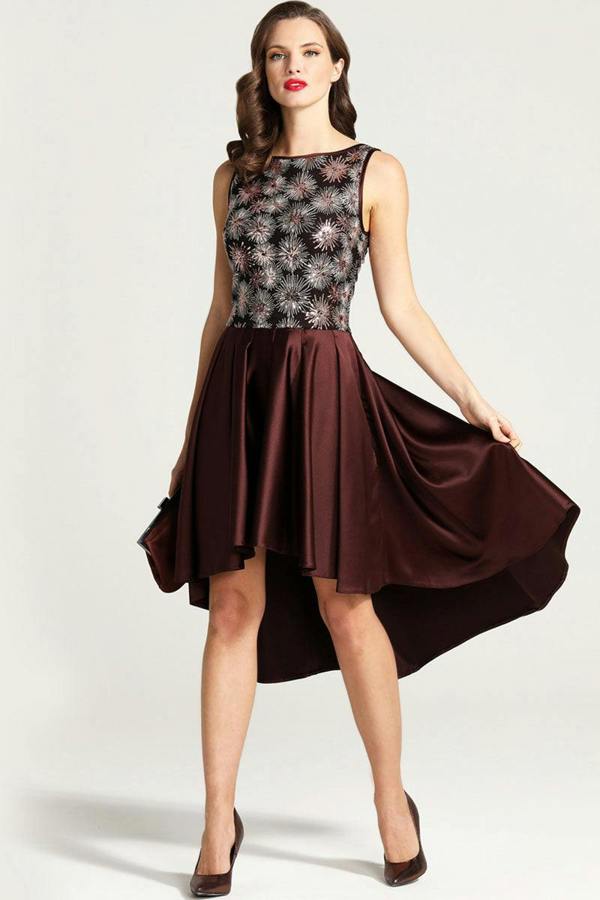 HotSquash Boat Neck Midi Dress with High Low Skirt
