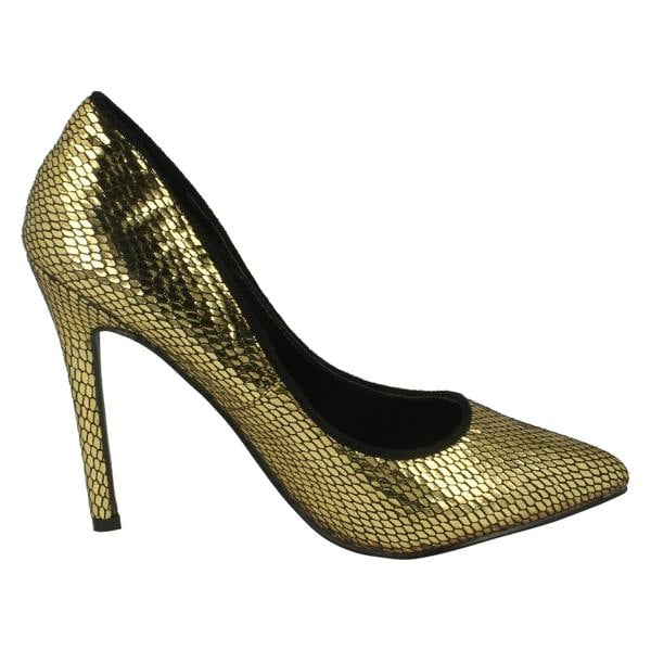Spot On Ladies Spot On High Heel Pointed Toe Snake Design Court Shoes