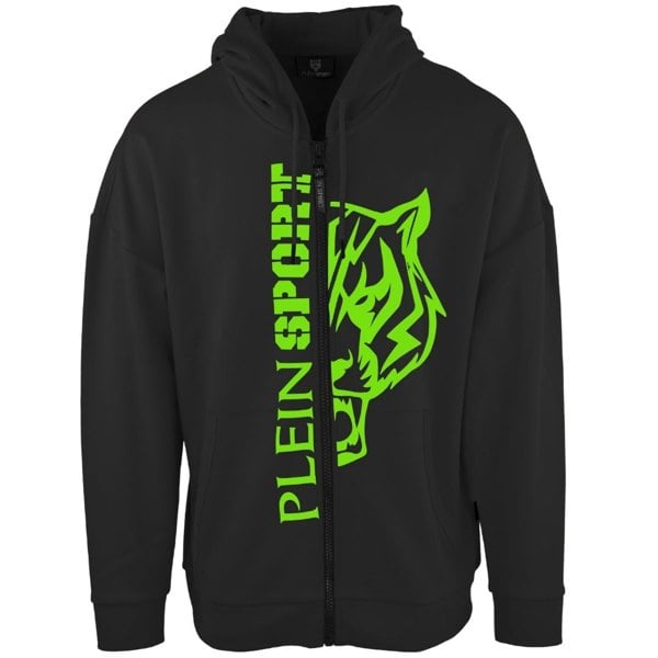 Plein Sport Large Green Logo Black Zip-Up Hoodie S