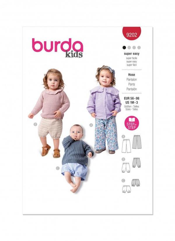 Burda Sewing Pattern 9202 Trousers and Shorts For Babies and Kids, 1M-3 (56-98) - Easy