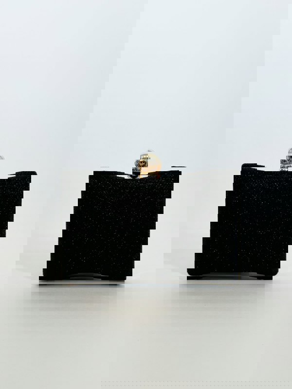 SVNX Square clutch Bag with 3D florals and Rhinestone handle in Black