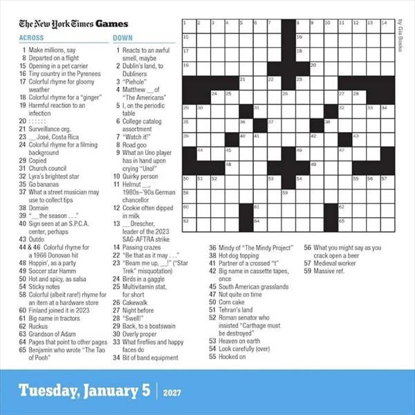 New York Times Crossword Desk Calendar 2027, Desk Calendars, Day To View, Entertainment, Gift