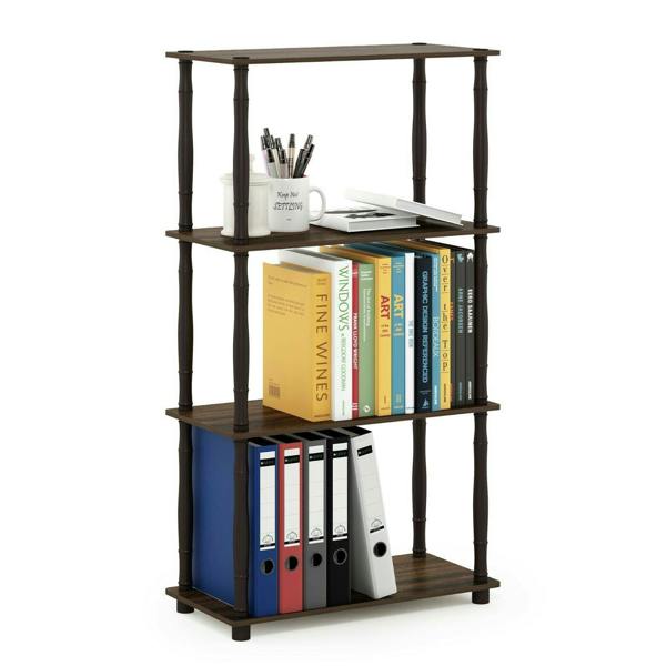 WALPLUS Turn-N-Tube 4-Tier Multipurpose Shelf Display Rack with Classic Tubes, Walnut/Brown perfect for organized storage and display
