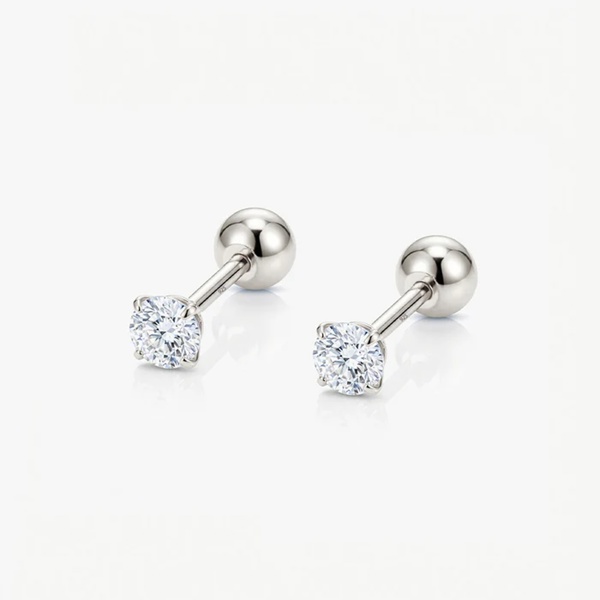 MUCHV 3, 4 or 5mm Solitaire Round Stone Earrings - Screw Back
