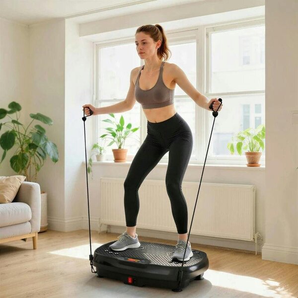 Vibration Plate Exercise Machine with 120 Speed Levels, 5 Programs, Quiet Vibrating Plate with Resistance Bands - Black