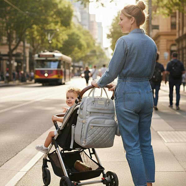 Anysort Grey Mommy Diaper Bag With Changing Pad Maternity Backpack for Moms