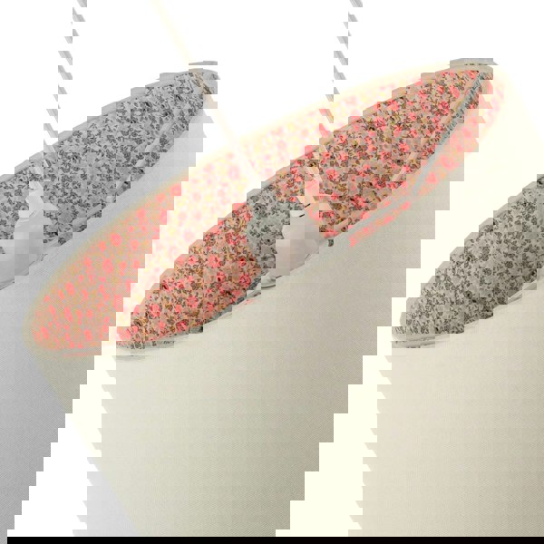 Cream Linen Lamp Shade with Inner Pink and Red Floral Fabric Lining Image 5