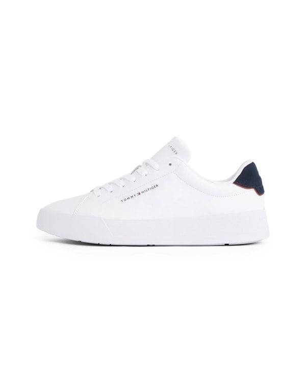 Tommy Hilfiger Court Leather Detailed Mens Trainer - White/Desert Sky - CHO - Designer Mens Trainers