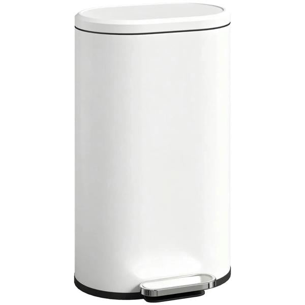 Cream 30 L modern curved kitchen bin with round lid and foot pedal