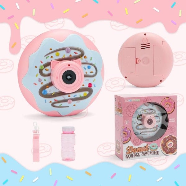 deAO Toys Magical Donut Camera Bubble Machine Automatic Light-Up Bubble Blower Fun Music & One-Click Operation blue & pink