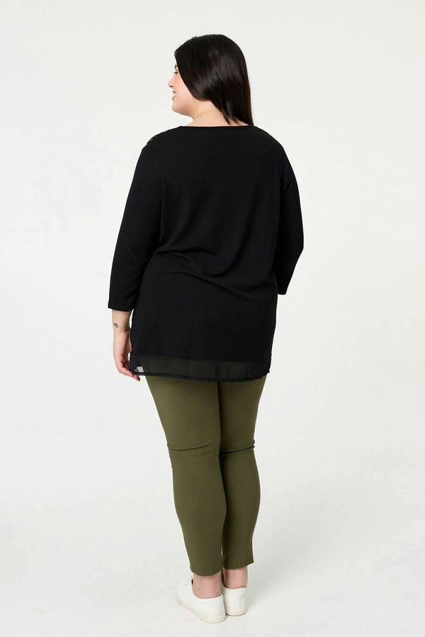 Black | Curve Animal Print Asymmetric Tunic Top