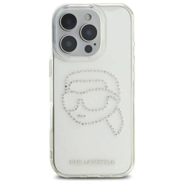 Karl Lagerfeld IML Rhinestones Karl Head Case for iPhone 16 Pro Max 6.9" Clear - KLHCP16XHKHDCELT