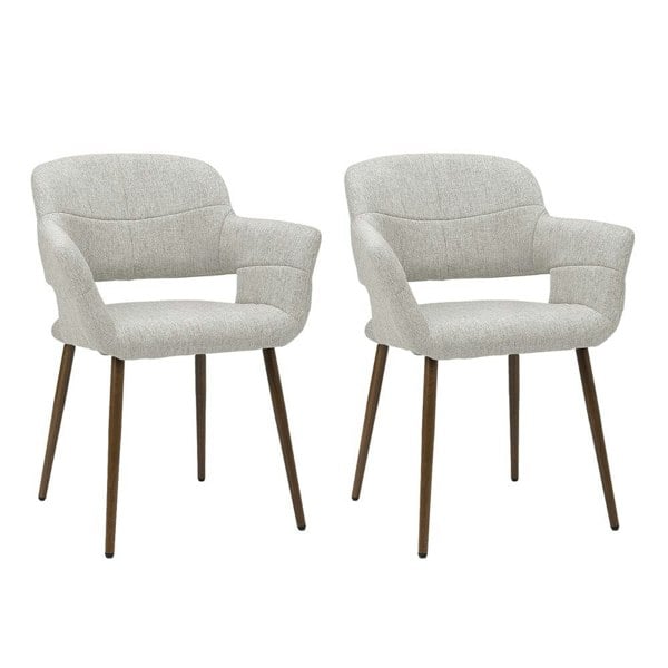 Set of 2 Grey Linen Dining Chair with Metal Legs Dining Chairs Living and Home