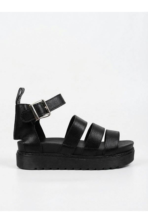 Lily Womens Chunky Platform Buckle Sandals - Jet Black