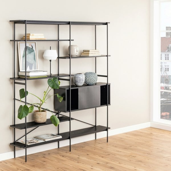 Furniture To Go Angus Bookcase with 1 Sliding Door & 5 Shelves in Black